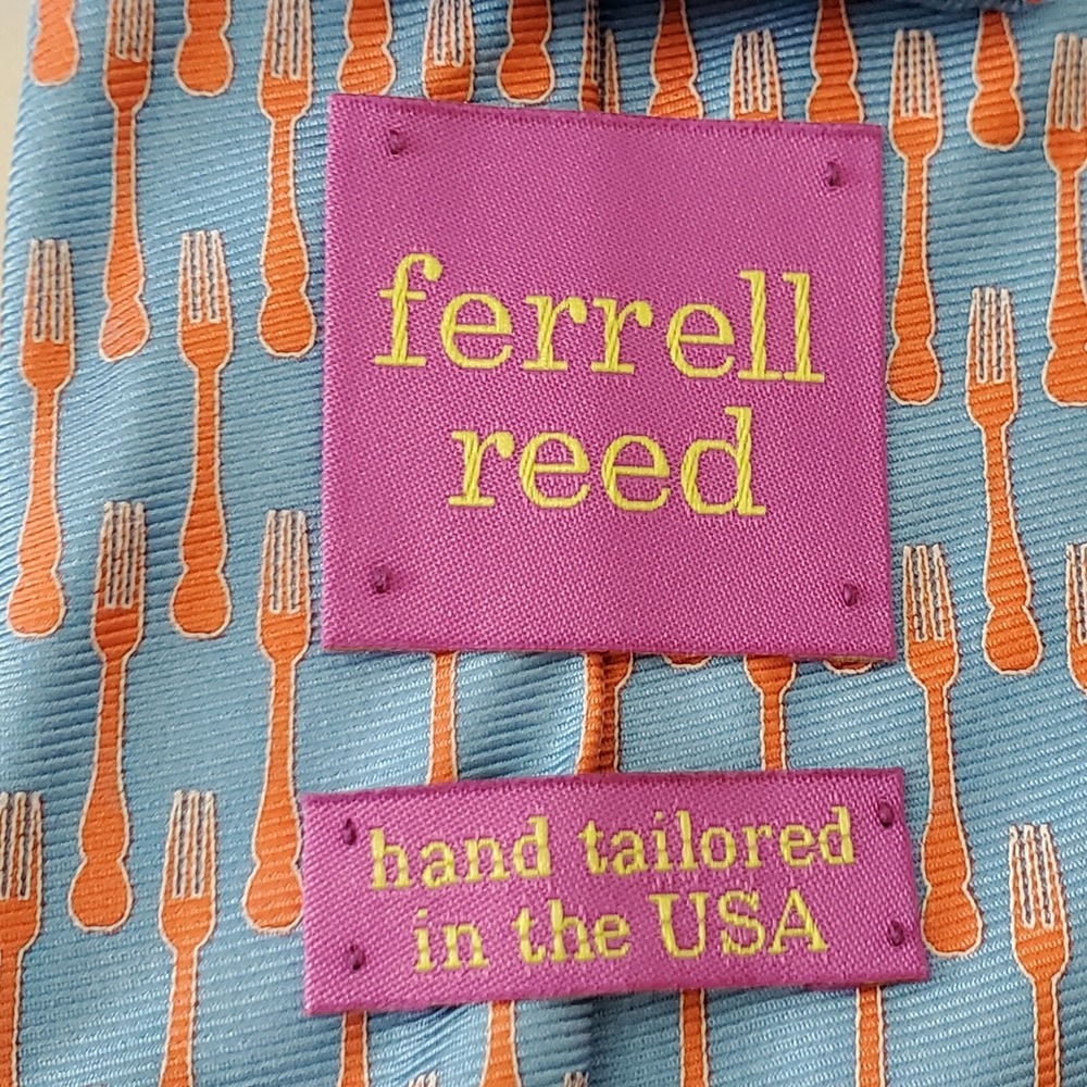 Ferrell Reed Men's 100% Silk Necktie Hand Tailored in the USA Forks Pattern Blue